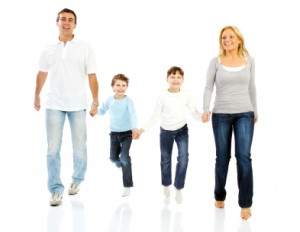 Happy family walking together.
